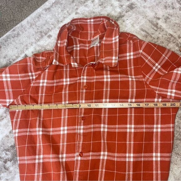 BLAIR brand Fall Burnt Orange plaid flannel button up collared SZ L 100% cotton - Picture 9 of 9